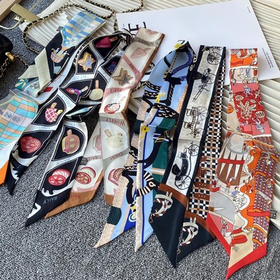 2025年新款双层斜纹绸真丝丝巾小长条领巾绑包包飘带 2条包邮