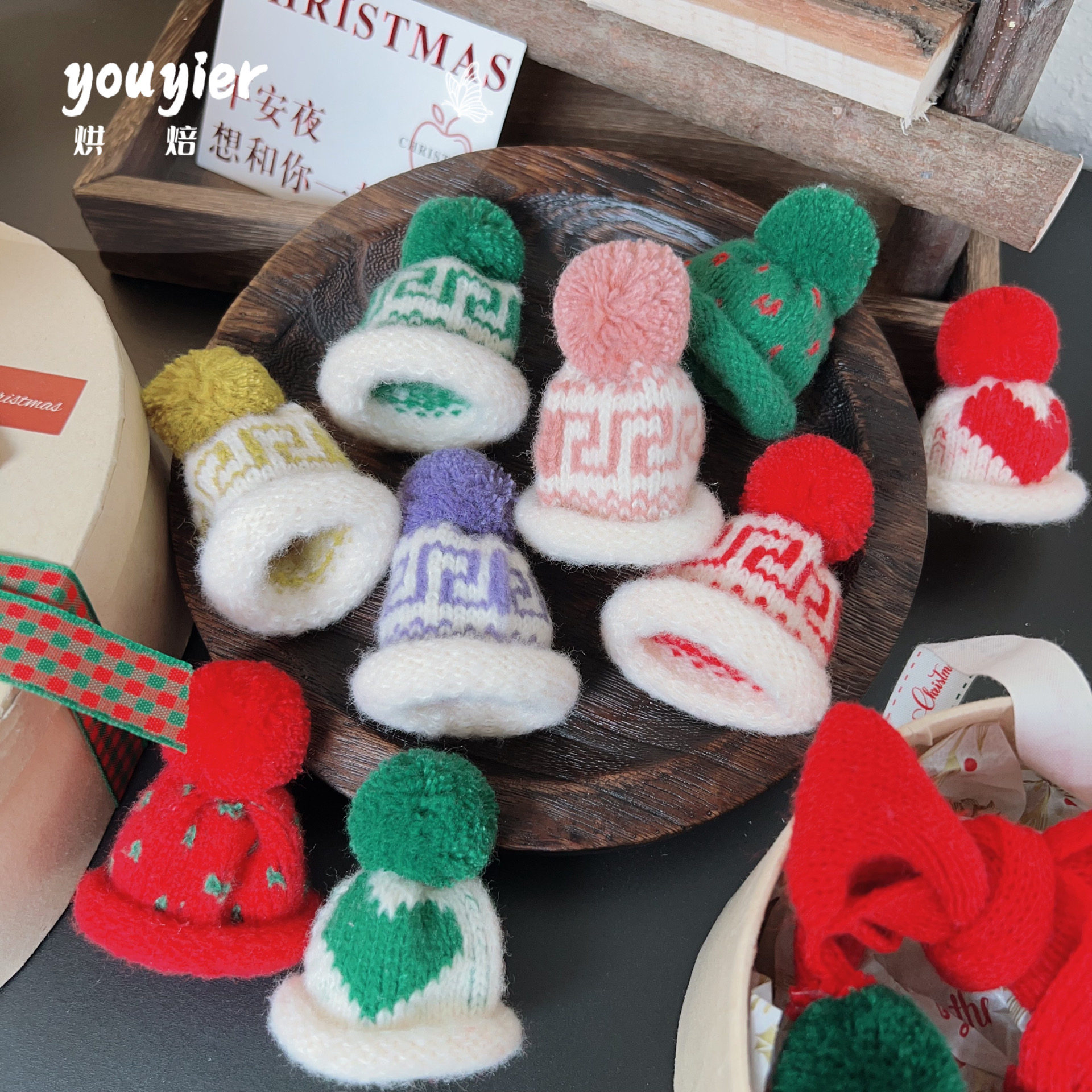 【youyier】圣诞节迷你针织小圆圣诞帽节日氛围装饰毛线帽子,节庆用品/礼品,圣诞装饰品,淘宝优惠券,粉丝福利购,淘宝优惠卷