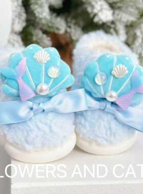 爱莎儿童拖鞋冬季室内家居卡通加绒厚底宝宝棉拖保暖女童棉拖鞋T