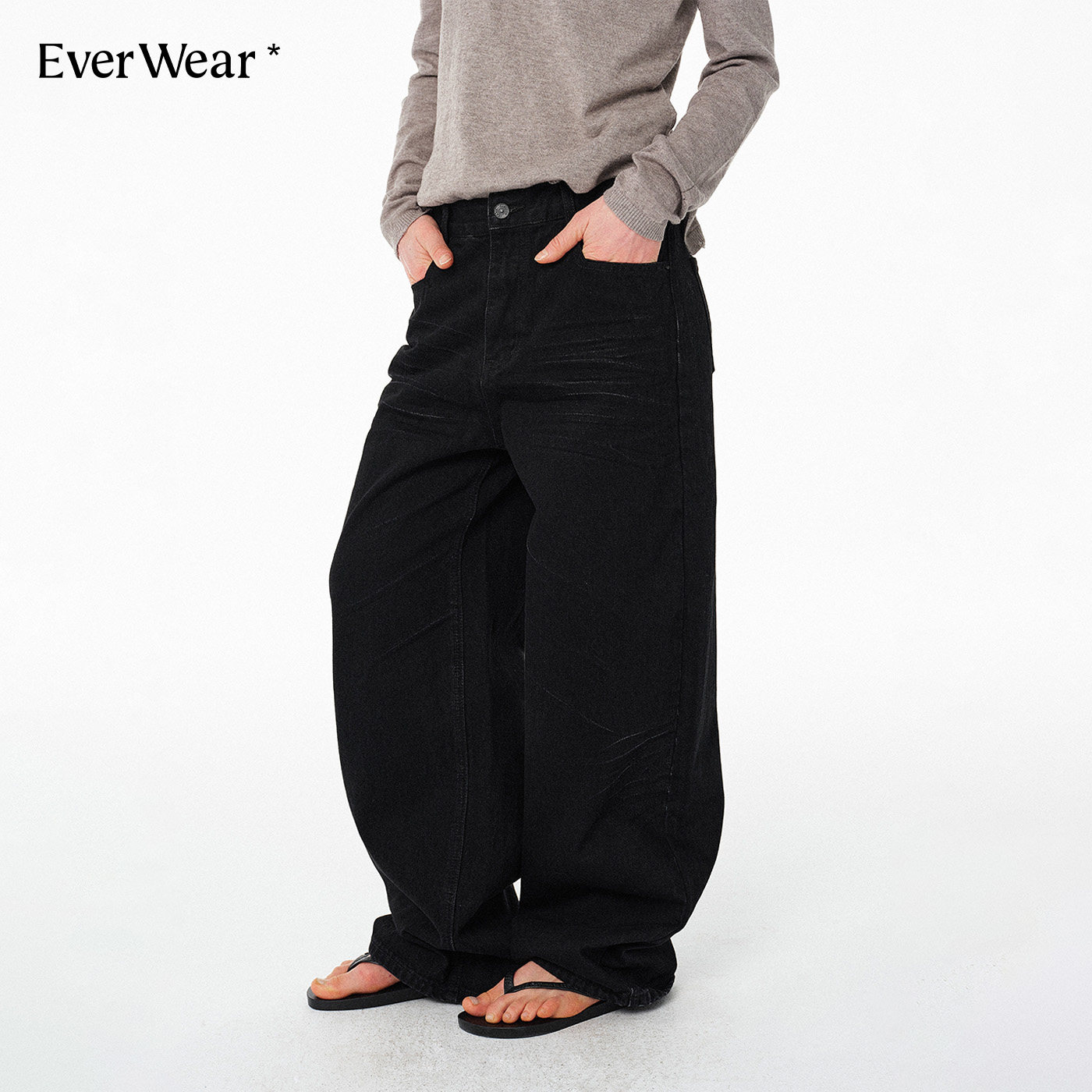 Ever Wear美式极简2026土耳其进口中腰休闲阔腿裤女装水洗牛仔裤
