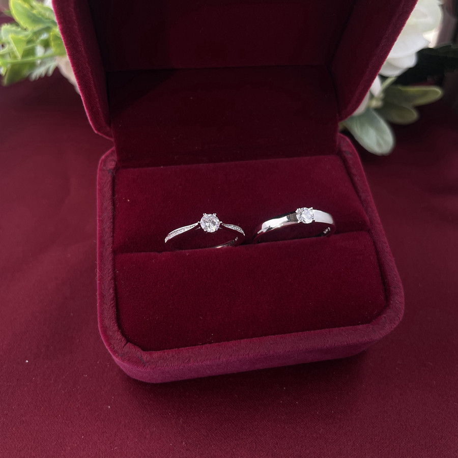 纯银开口可调节情侣对戒40分婚庆莫桑锆石人工半宝石婚礼男女戒指