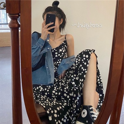 小雏菊雪纺碎花吊带连衣裙女春季新款韩版内搭打底v领吊带裙