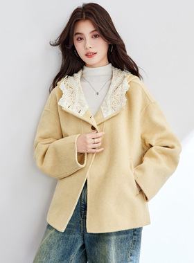 棉茧 鹅黄色毛呢外套女短款小个子上衣2025秋冬装新款时尚呢大衣