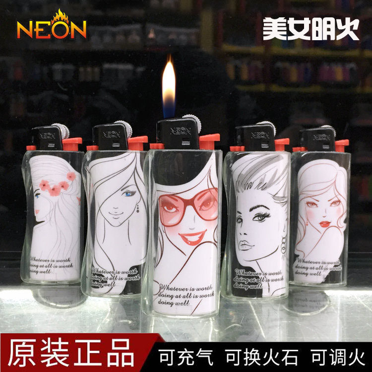 正品NEON尼奥打火机砂轮滑轮可充气火石滑轮创意个性广告定制火机