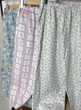 2025春夏新款女士纯棉双层纱布裤子舒适透气小花可爱八分家居睡裤