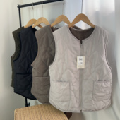 外贸日单马夹女士绗缝夹棉马甲加绒无袖 坎肩秋冬款