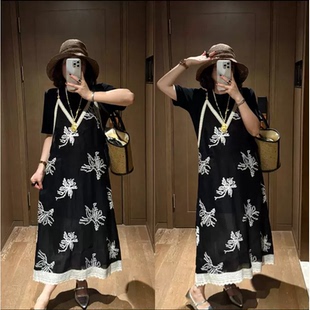 刺绣吊带裙套装 欧货高品重工设计感T恤 仲夏夜纱