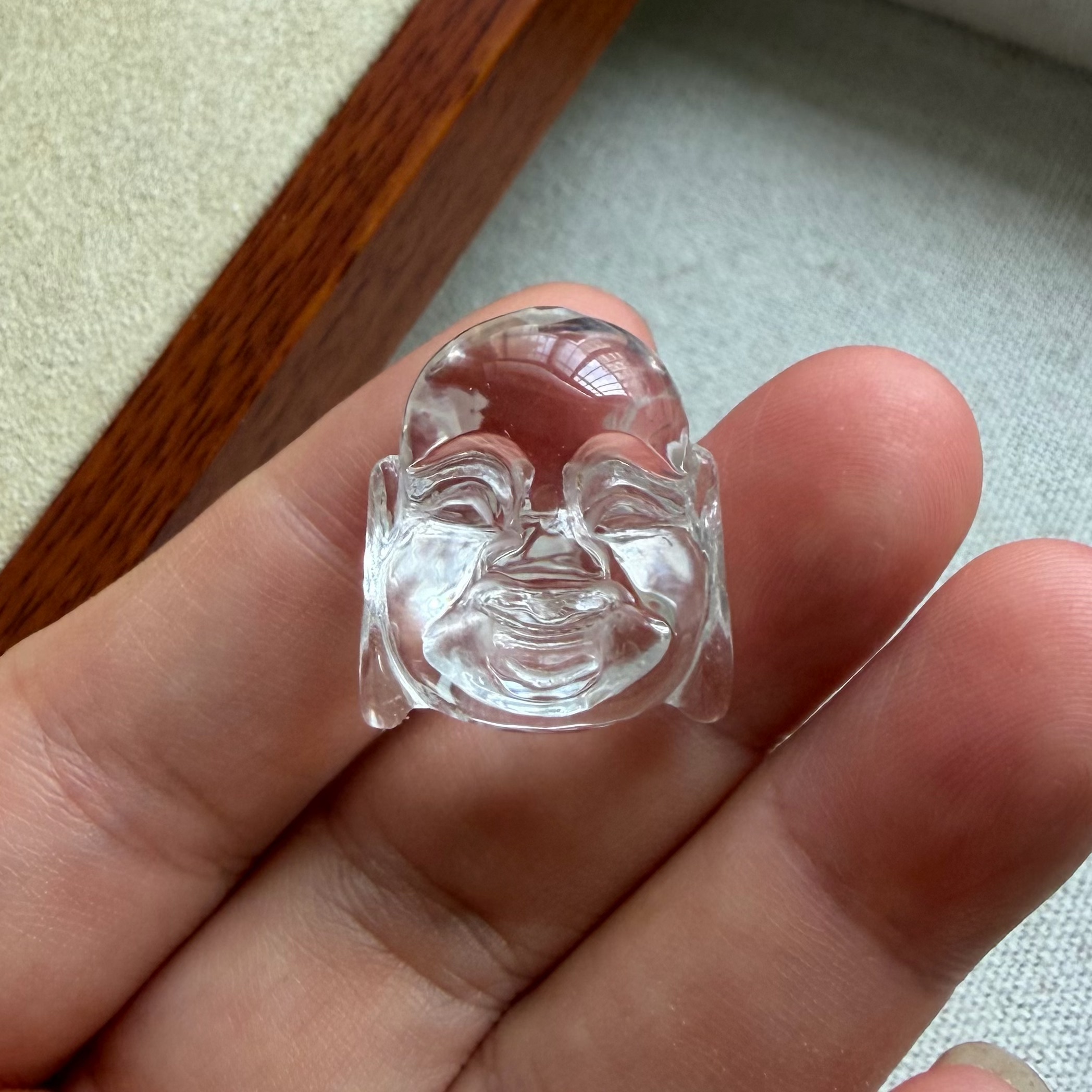 亏本捡漏天然白水晶弥勒佛吊坠双面雕刻大肚佛白水晶挂坠饰品礼物
