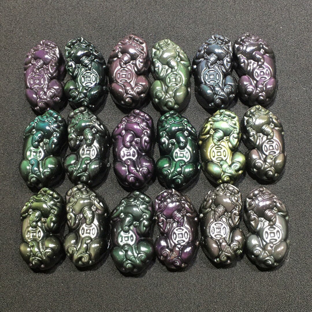 天然黑曜石招财貔貅金银
