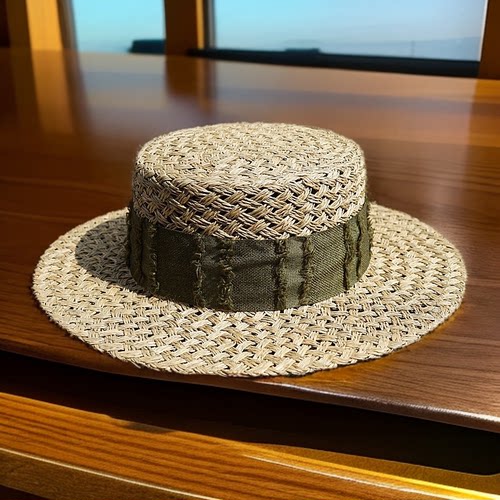法式日系优雅海草咸草编织平顶礼帽女夏宽檐草帽防晒遮阳沙滩度假
