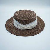 法式 复古优雅棕色巴拿马麦秆平顶礼帽女夏天遮阳度假沙滩防晒草帽