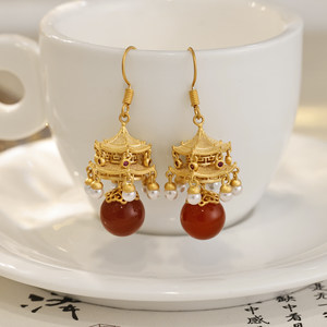 红色宫灯耳环「养心殿」耳钩气质时尚复古新中式高级耳坠轻奢高级