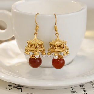 红色宫灯耳环「养心殿」耳钩气质时尚复古新中式高级耳坠轻奢高级