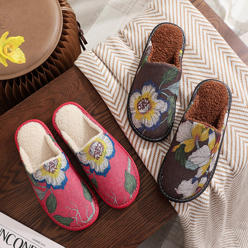 冬季家用静音中式印花布艺防滑软底居家棉拖鞋男女室内加绒毛保暖,居家布艺,居家棉拖/棉鞋,淘宝优惠券,粉丝福利购,淘宝优惠卷