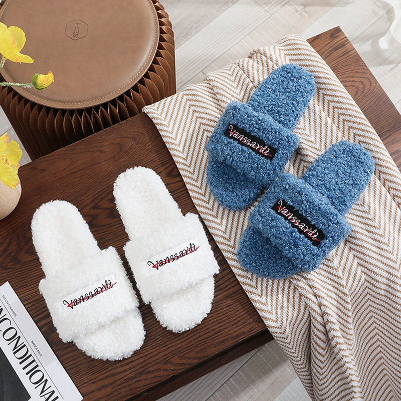 春秋季厚底高级感毛毛绒凉拖鞋女士网红家居室外穿防滑四季一字拖