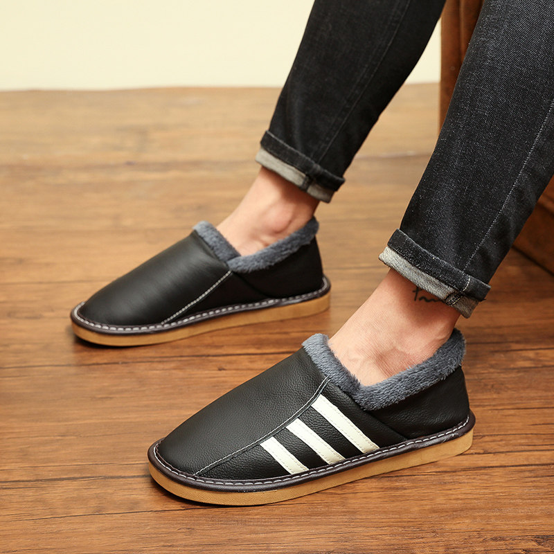 冬季牛皮加厚加绒包脚带后跟保暖棉拖鞋男女居家室内防滑大牌棉鞋