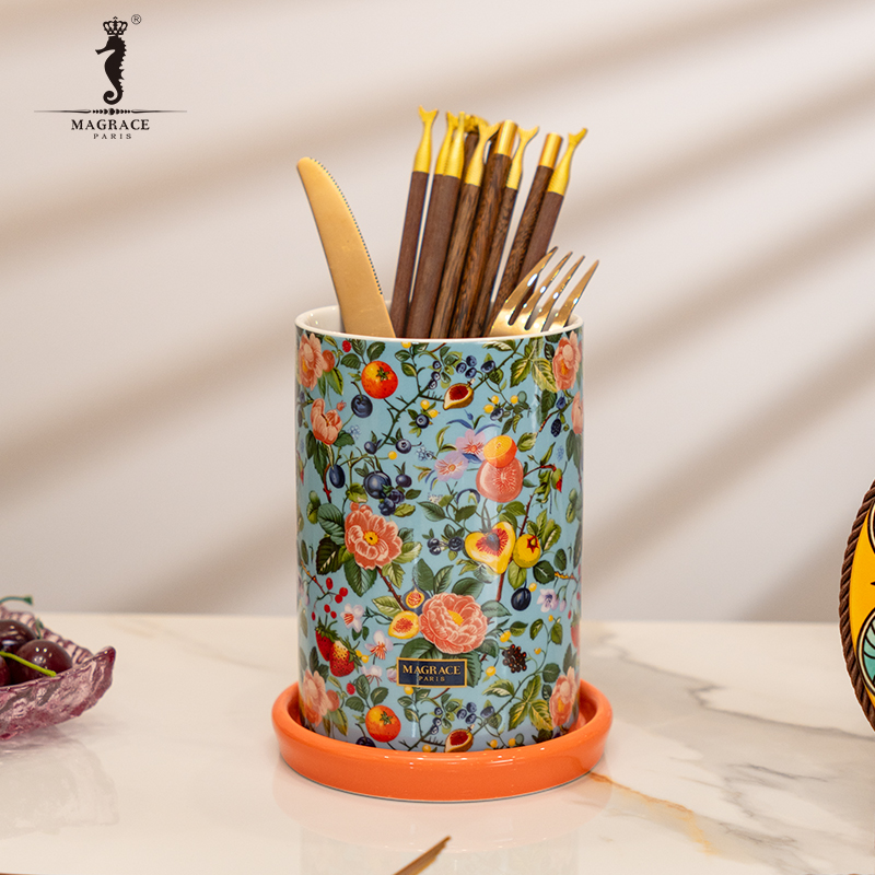 法国MAGRACE暗香疏影陶瓷筷子筒家用沥水筒刀叉篓餐具收纳置物架