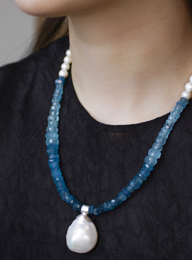 朗睦超大巴洛克海蓝宝手工项链女