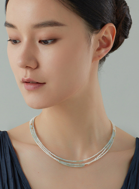 朗睦原创天然亚马逊石淡水珍珠新中式手工限量小众多层短项链女