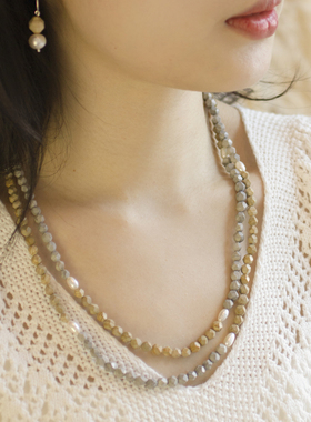 朗睦天然石线纹石莫兰迪长项链女