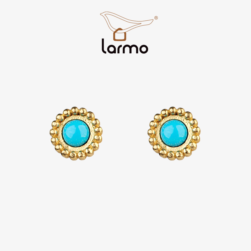 朗睦原创松石银镀金耳钉波西米亚