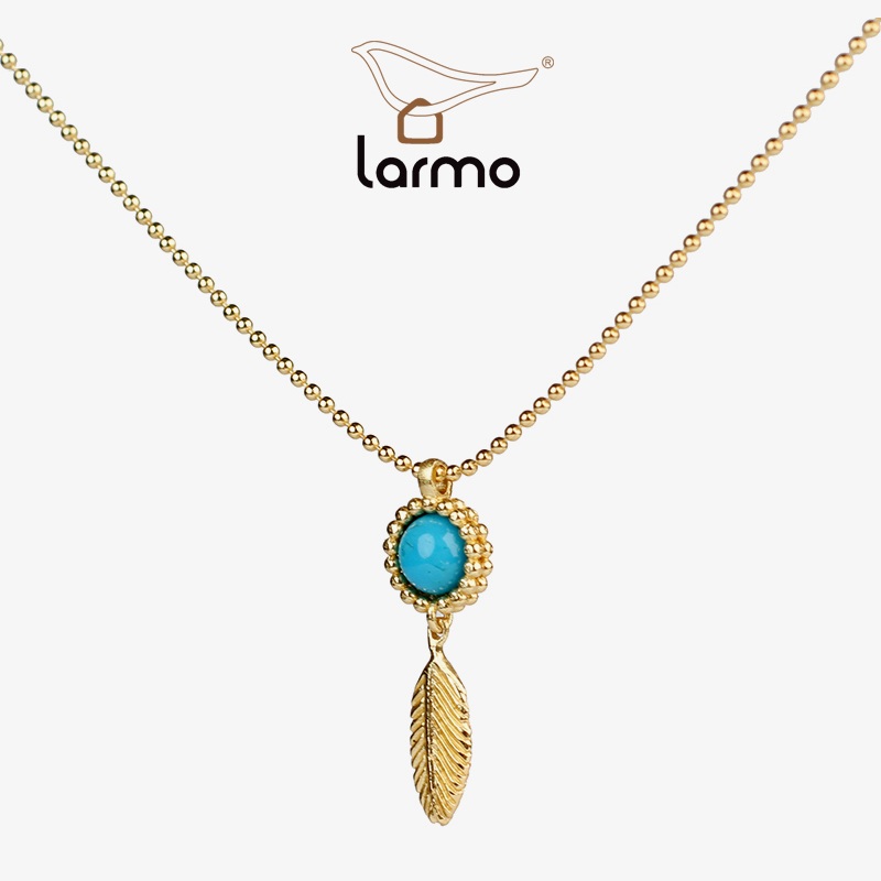 朗睦原创设计羽毛吊坠项链银镀金