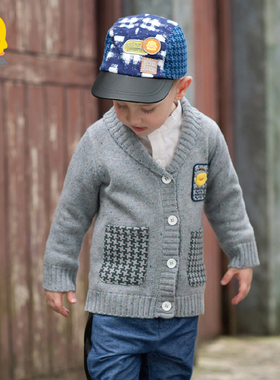 断码清仓黄色小鸭男童毛衣外套秋冬宝宝前开衫保暖小童上衣2-3岁