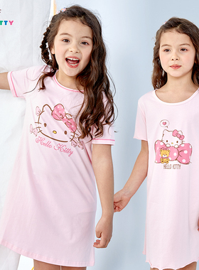 断码清仓hellokitty童装女童睡裙夏季甜美公主女孩短袖睡衣家居服