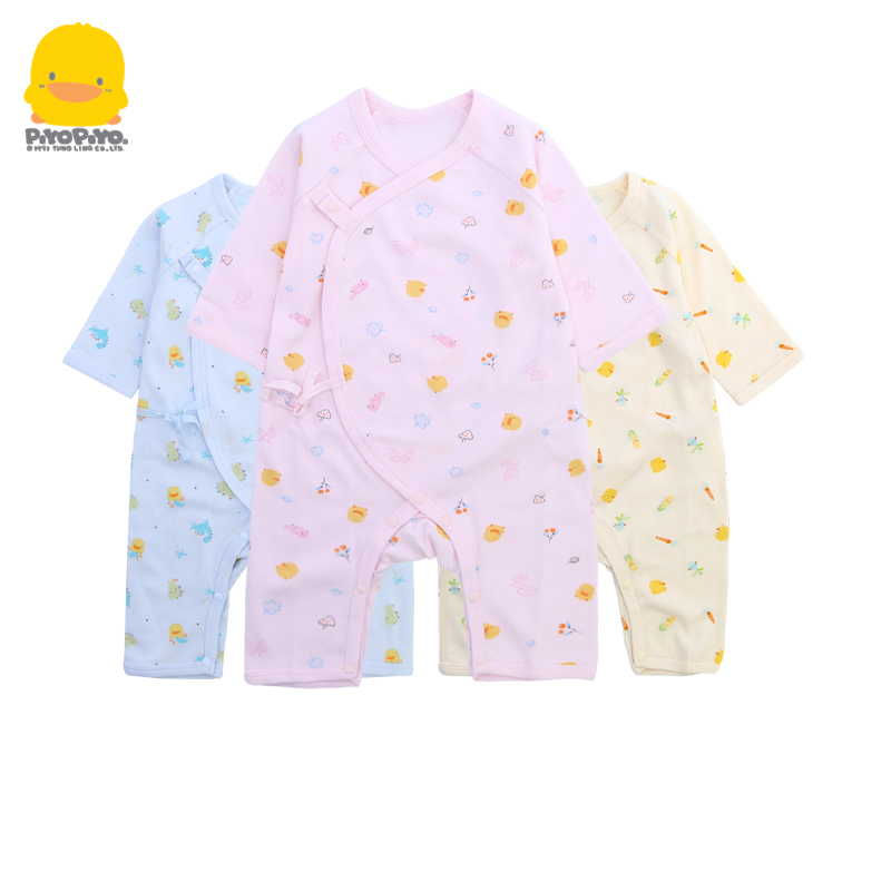 黄色小鸭连体衣纯棉产房婴儿服