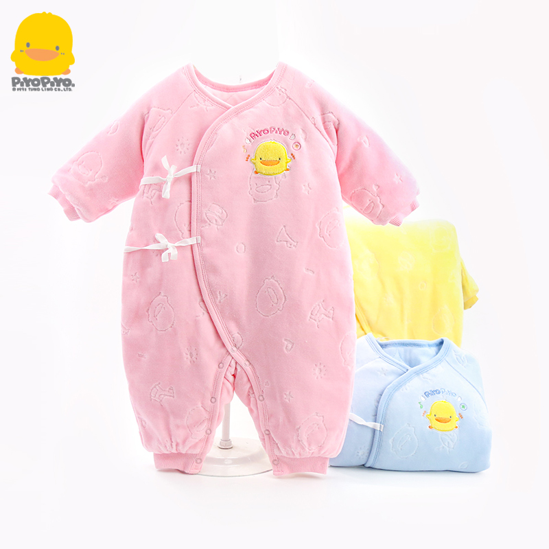 黄色小鸭婴儿哈衣夹棉衣冬装厚款