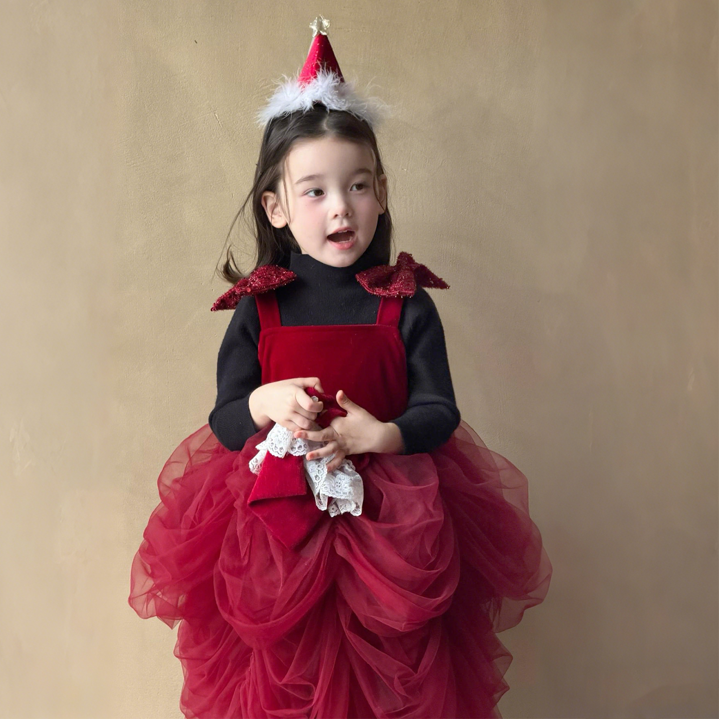 女童圣诞节日吊带网纱裙