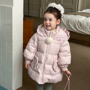 奶油baby女童羽绒服2025新款 女宝宝小童甜美爱心口袋保暖外套 冬装