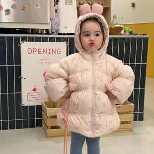 奶油baby女童羽绒服2025新款冬装女宝宝小童加厚可爱连帽外套90绒