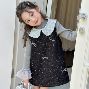 奶油baby女童秋冬连衣裙2025新款洋气女宝宝香风公主裙亮片背心裙