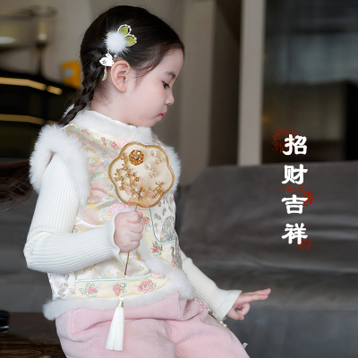 女宝宝国风唐装马甲裤子两件套