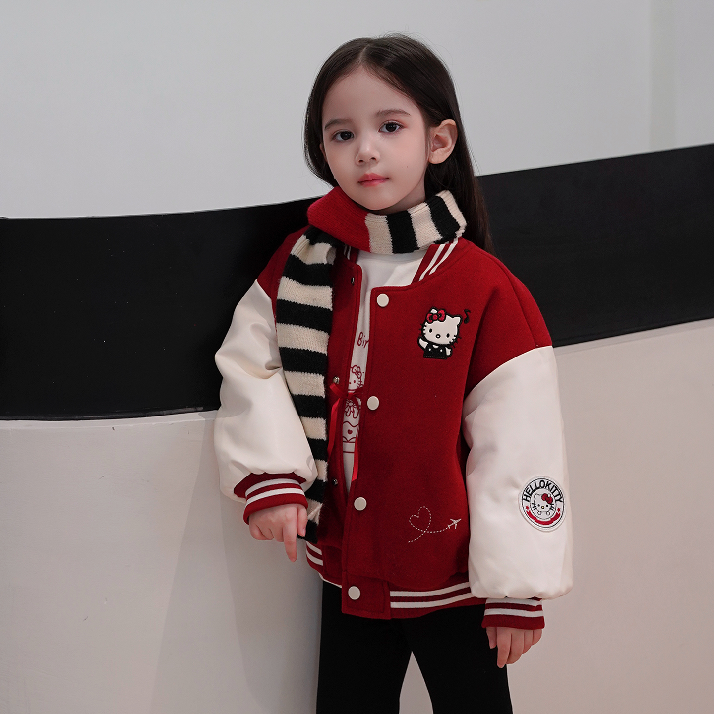 奶油baby女童秋冬加厚外套2025新款女宝宝韩系休闲拼色棒球服棉服