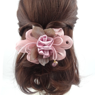 绢纱发夹质感蝴蝶结头饰后脑勺发饰盘发顶夹子弹簧夹头饰女士发卡