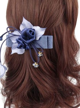 韩国流行饰品头卡飘带成人发卡蓝色发夹女生优雅简约马尾夹弹簧夹