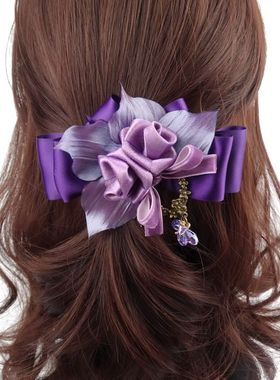 蝴蝶结发夹宫廷复古魅力紫色头饰水晶吊坠发卡韩式盘发头卡旗袍搭