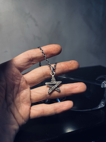 莲说制物 手工纯银做旧 锤纹五角星吊坠