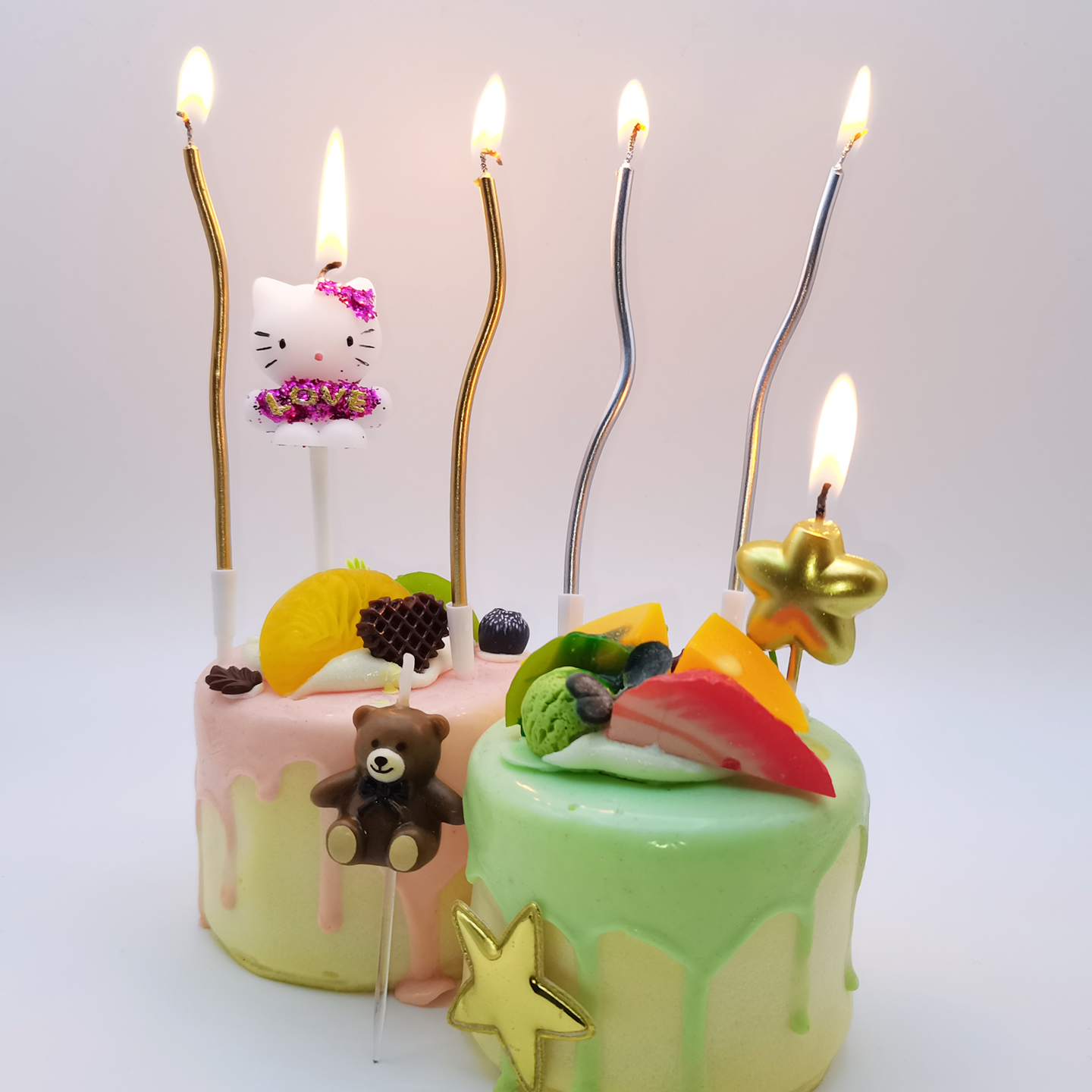 单支袋装曲线生日蜡烛银色香槟金螺旋状波浪蛋糕装饰扭扭派对用品