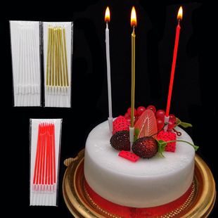 特细10厘米长光杆烛生日蜡烛闪光漆金色银铅笔细长镀金装饰白色