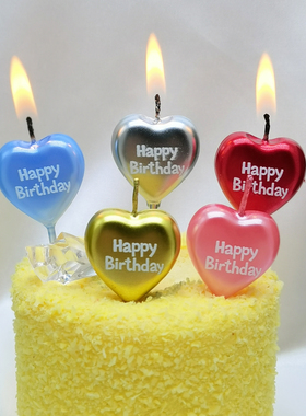 高品质闪光爱心蜡烛英文字母珠光粉银色金色红蓝韩国ins生日快乐