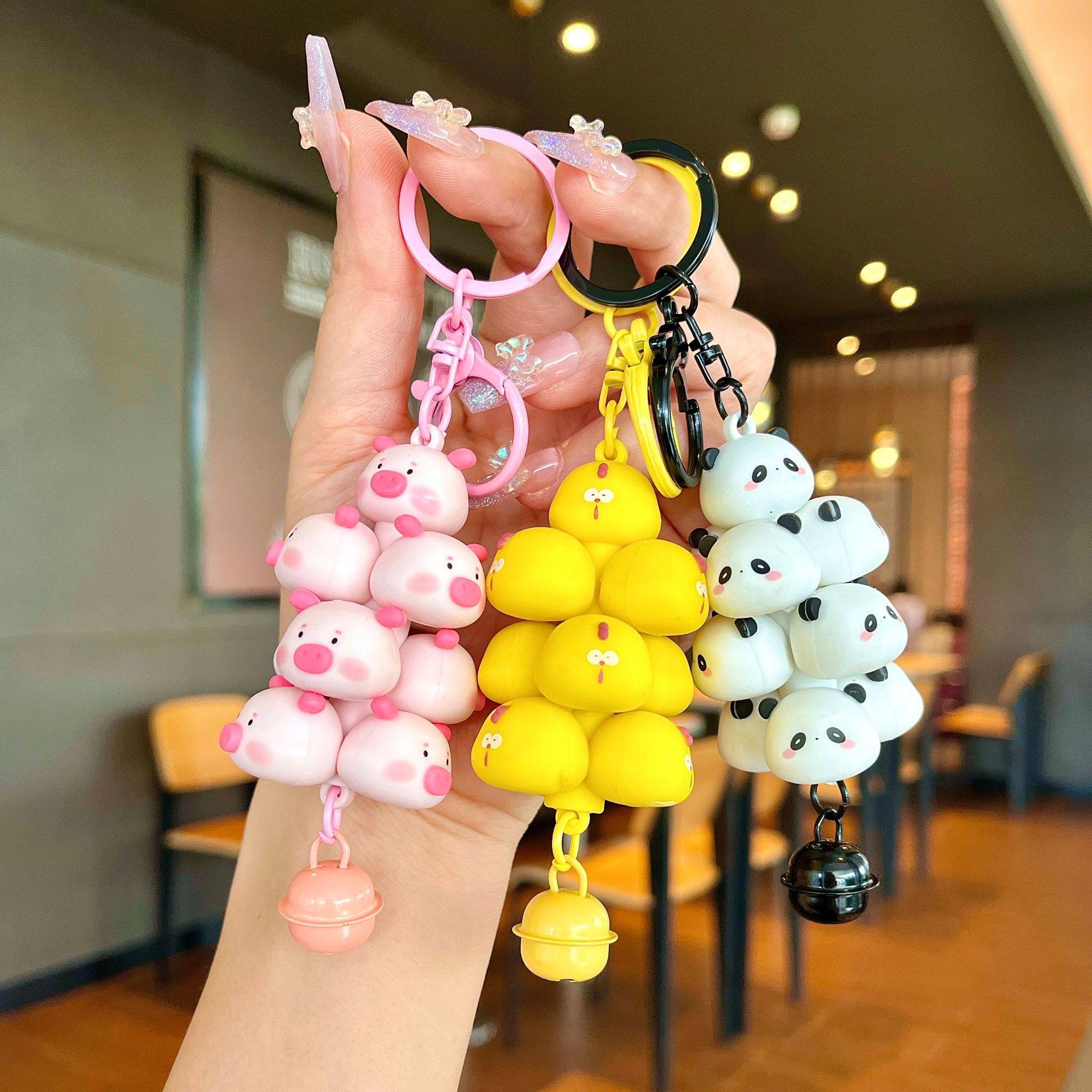 卡通萌宠叠叠乐公仔钥匙扣小猪熊猫书包挂件汽车钥匙链创意小礼品