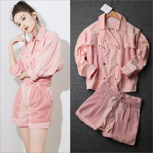 宋祖儿明星同款高腰休闲时尚薄款牛仔外套宽松上衣衬衫短裤套装女