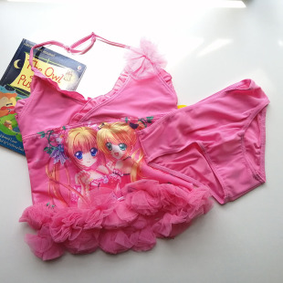 可爱卡通女孩比基尼 儿童女童宝宝挂脖分体泳衣 9岁全店清仓特价