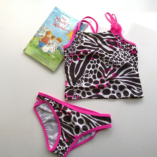包邮 外贸特价 女孩分体比基尼泳衣套装 6岁 女童分体防晒泳衣 不