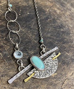 设计款梁人手作绿松石水晶纯银