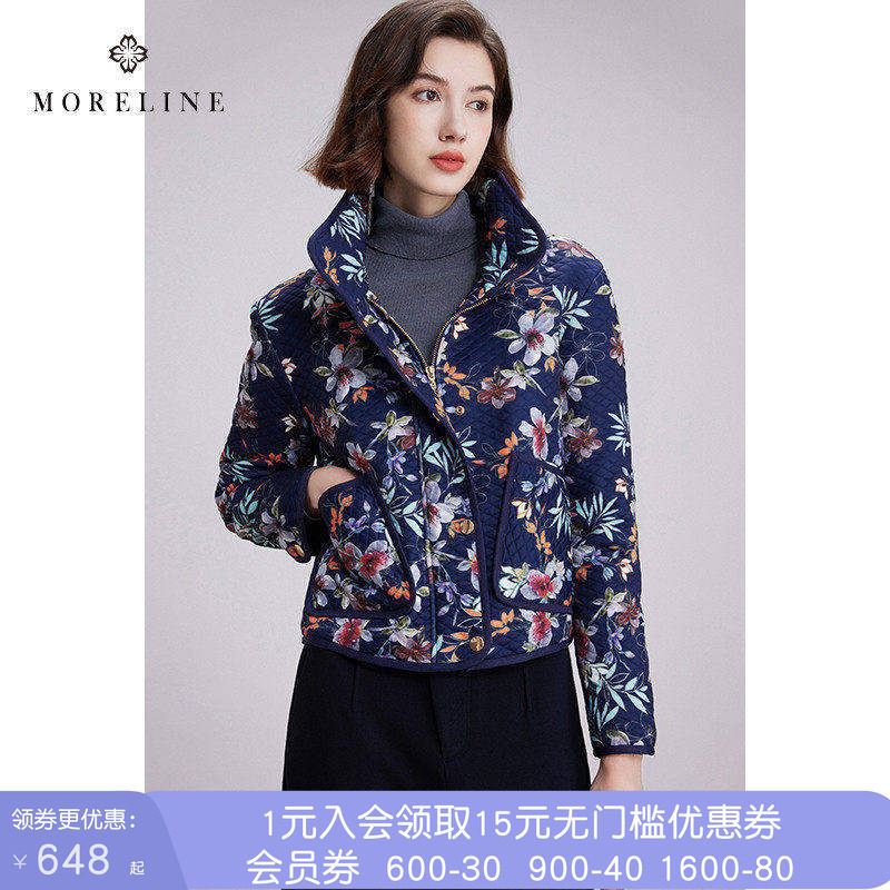 沐兰轻奢印花棉服女冬季新款气质优雅淑女连帽保暖棉衣棉袄