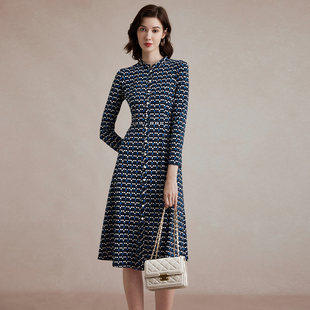 沐兰轻奢设计感开襟连衣裙2025春装新款高级感细方块衬衫裙中长款